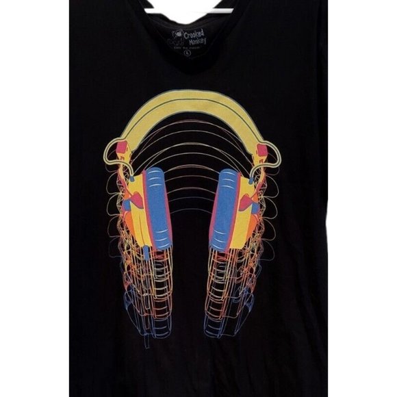 Headphones Crooked Monkey mens tshirt size Large - Picture 2 of 4